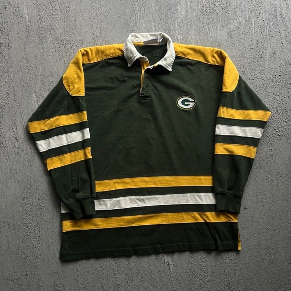 Vintage Green Bay Packers Rugby Shirt XL Green 1990s NFL Logo 7